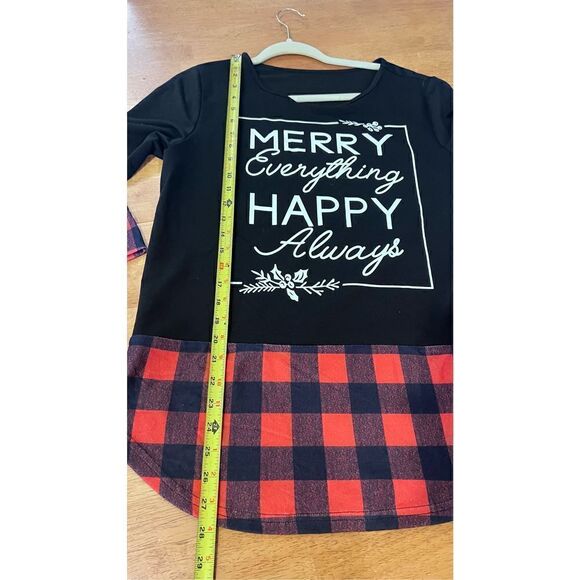 MERRY EVERYTHING HAPPY ALWAYS CHRISTMAS SWEATSHIRT BLACK BUFFALO PLAID SZ L - Picture 5 of 8
